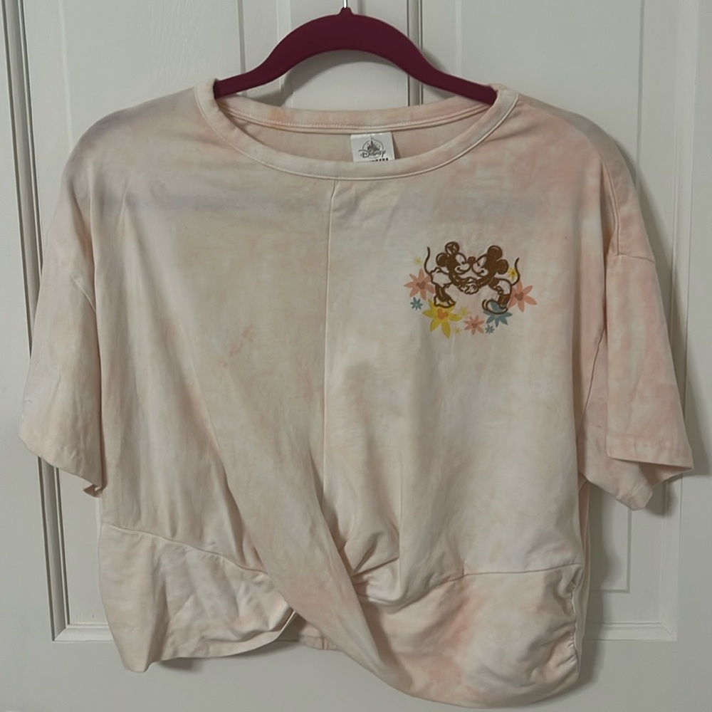 EUC Disney Minnie and Mickey Mouse Tie-Dye Crop Twist Front Top- Size Medium